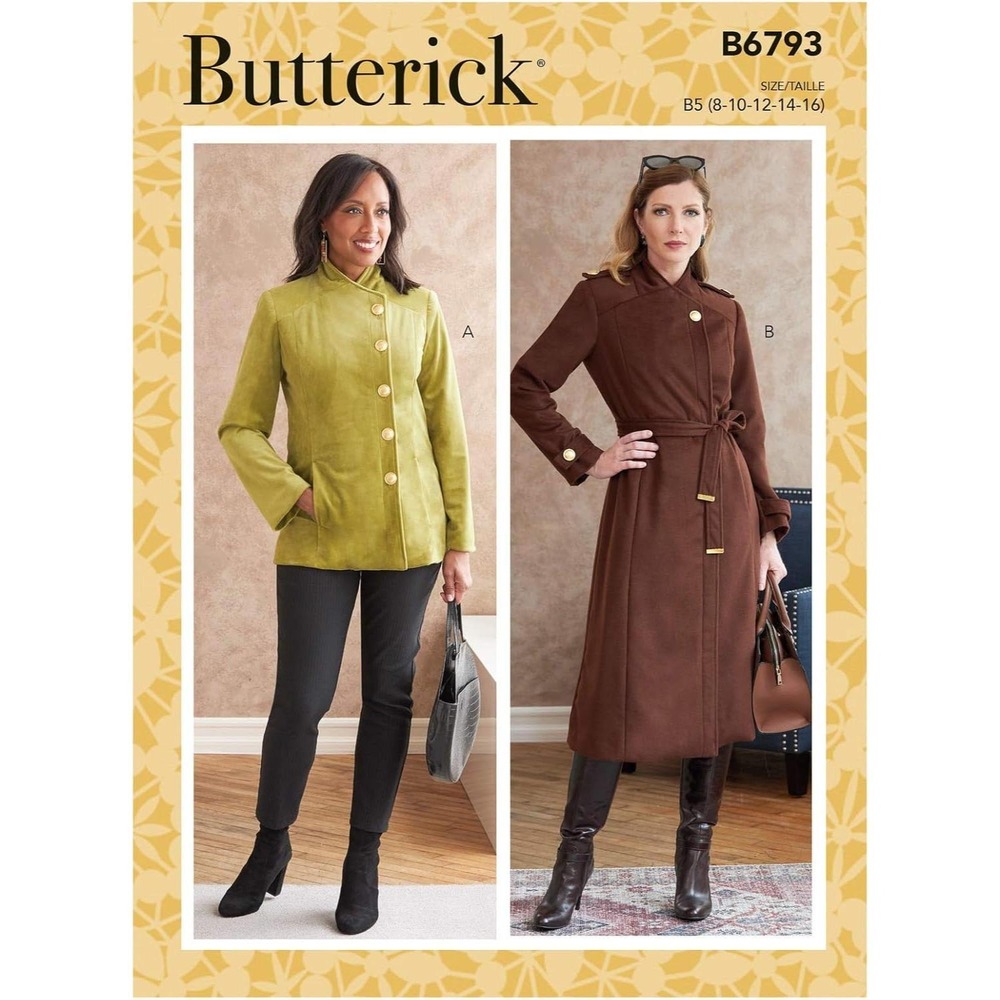 Butterick Sewing Pattern B6793 Jacket Coat Misses Size 16-24 Lined Belted
